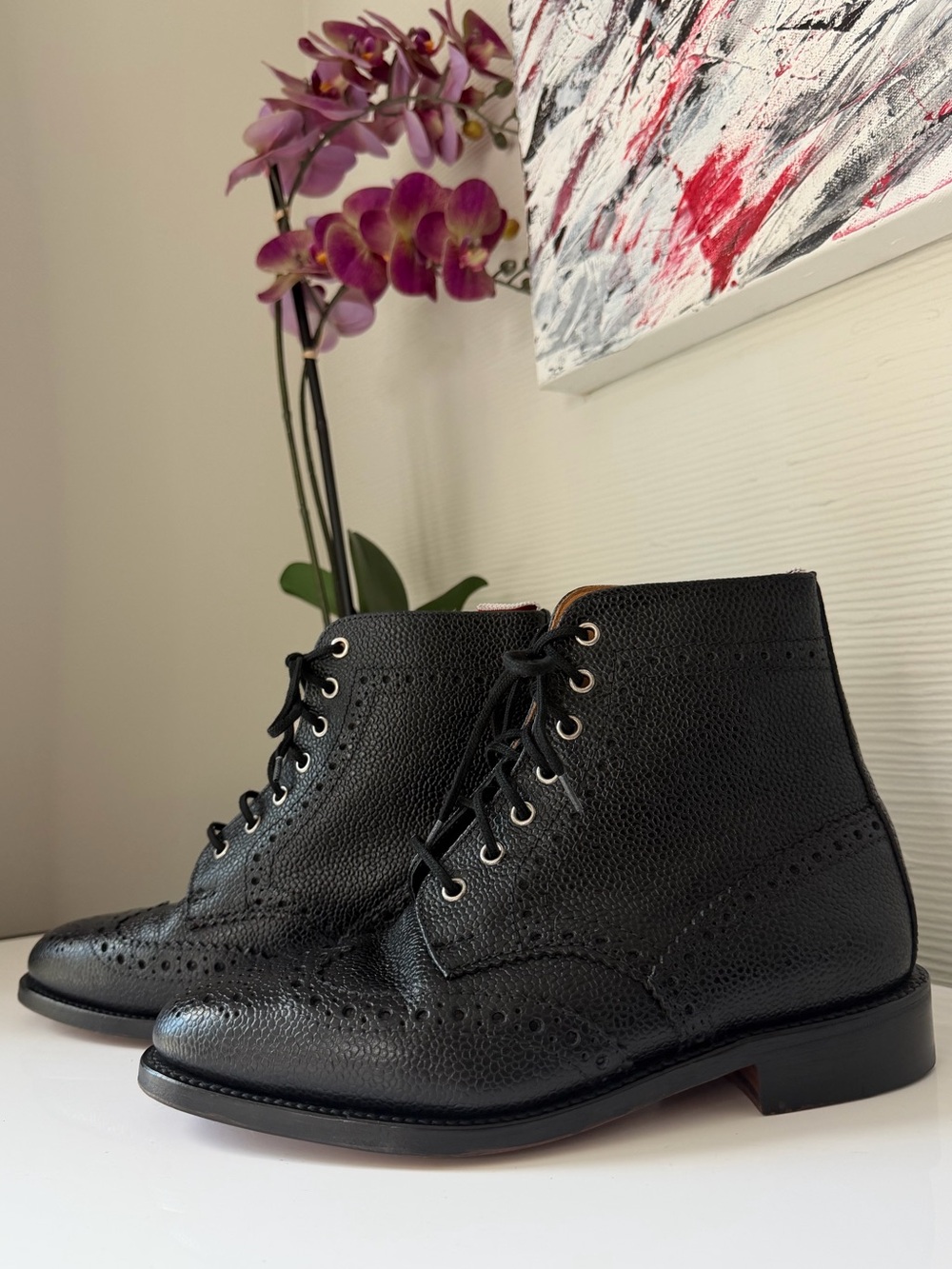 ✨ Thom Browne Pebble Grain Leather Wingtip Brogue Boots ✨